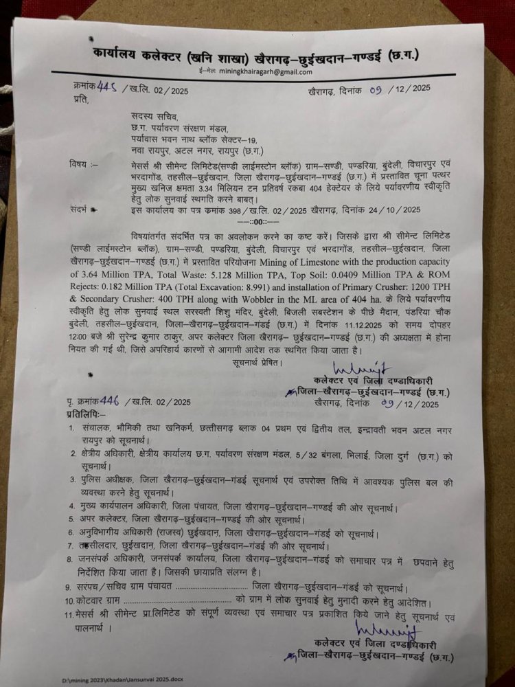 लोक सुनवाई स्थगित: श्री सीमेंट की प्रस्तावित सण्डी लाइमस्टोन खनन परियोजना पर 11 दिसंबर को होने वाली सुनवाई टली